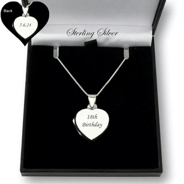 Sterling Silver Heart Locket Necklace, Personalised, ANY Engraving. Women, Girls