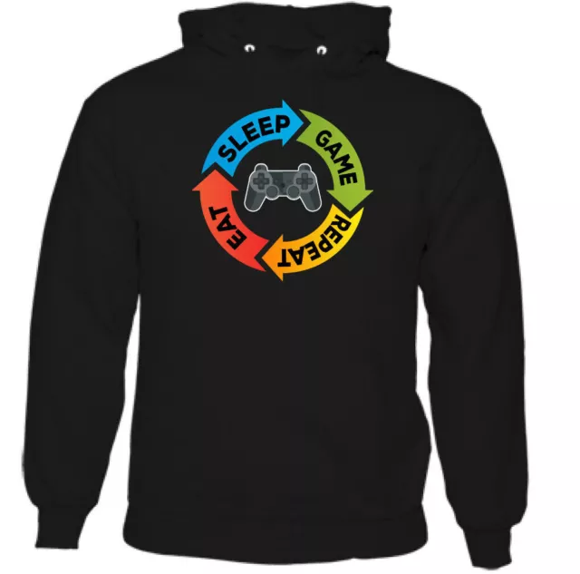 Eat Sleep Gioco Ripetere Uomo Divertente Felpa Console PS4 Xbox PC Controller