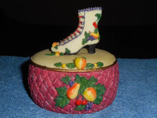 Victorian Shoe Boot Trinket Box Ring Holder Fruit Decoration Vintage FLAMBRO