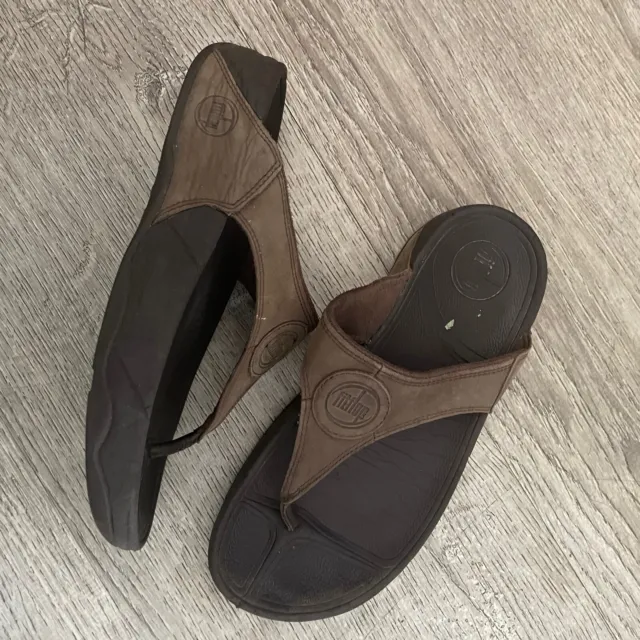 Fitflop Oasis Chocolate Brown Leather Thong Flip Flop Sandals Women's Size US 6
