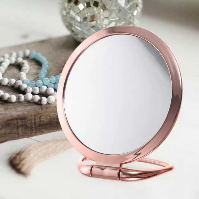 Travel Magnifying Handheld Makeup Mirror Rose Gold Double Sided Folding