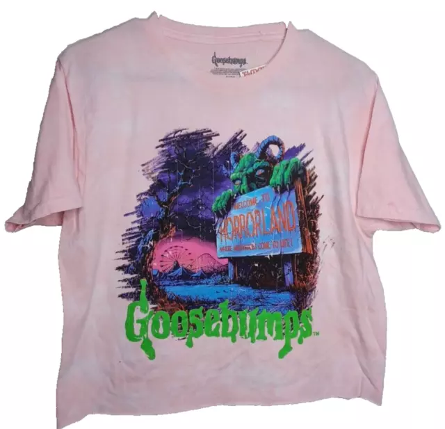 Goosebumps Women T-Shirt  XL Welcome To Horrorland Halloween Tie Dye Crop Top