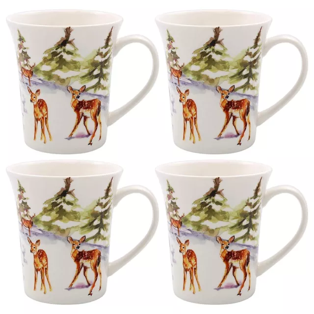 Lesser & Pavey 4er Set Keramik Becher Set - Winter Robin oder Hirsch Wald Design