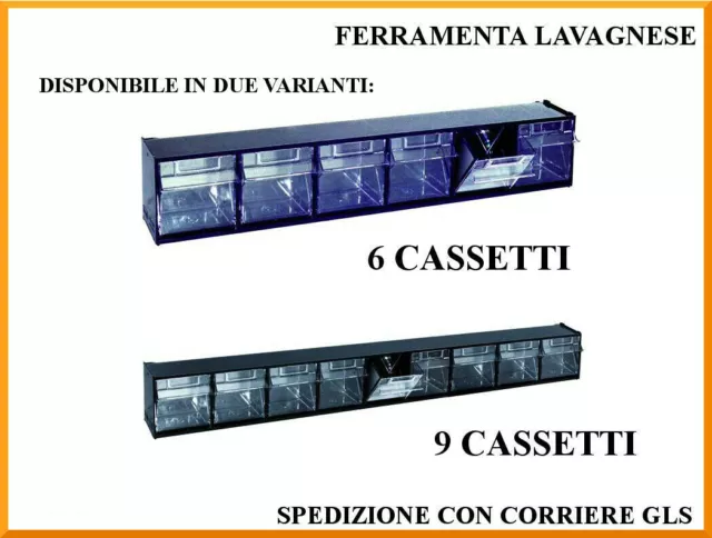 Cassettiera in plastica per minuteria da parete o banco 6 o 9 posti multibin