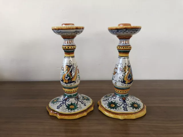 Coppia Di candelabri In Ceramica DERUTA GRAZIA ITALY Anni 60 Candelieri Vintage