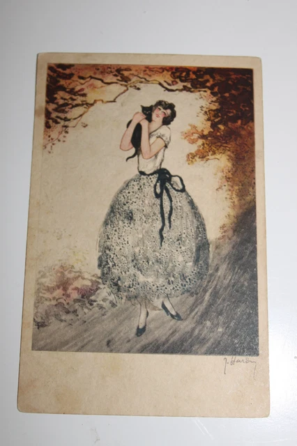 Cpa J Hardy Dans Le Gout De Louis Icare Femme Avec Chat Noir 1055