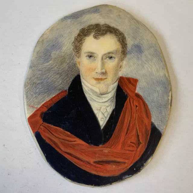 Fine Antique Painted Portrait Miniature Of A Young Gentleman C 1830 Scholar?