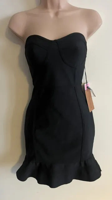 BNWT Size 10 PLT Black Bandage Frill Hem Bodycon Dress Bandeau Sexy Clubbing