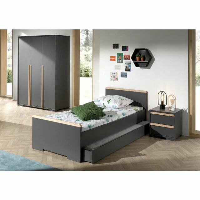 Paris Prix - Pack - Lit Enfant, Chevet, Armoire & Tiroir "london" Gris Anthracit