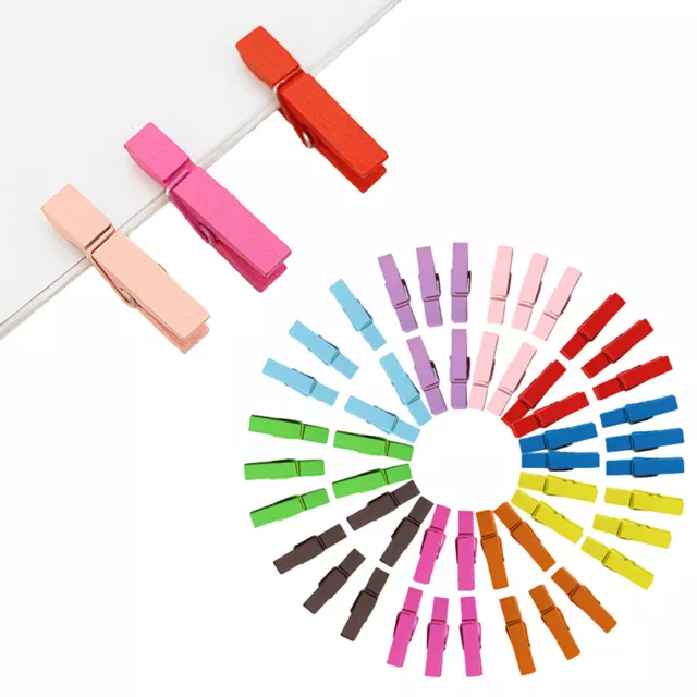 50pcs 10 Colors Mini Message Cards Paper Clothes Pegs Wooden Clip Photo Hanging