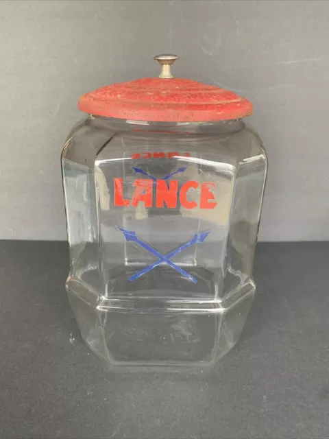 Vintage Advertising Lance Glass Cookie/Cracker Jar Store Display 13" W/Lid