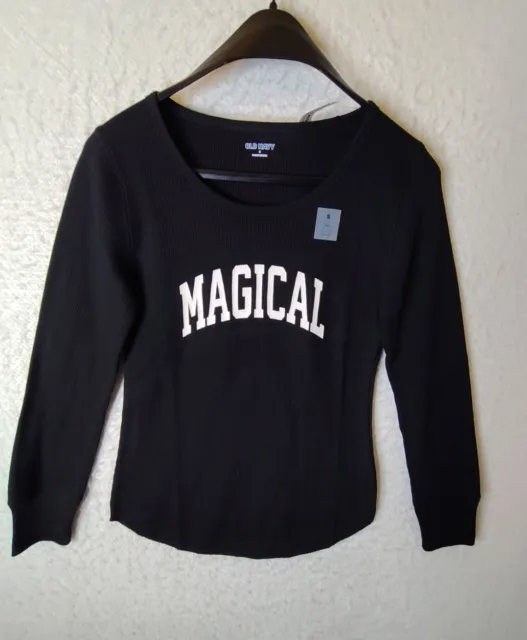 NEW Old Navy Women's Shirt Size Small Sm Black Waffle Knit Magical Long Sleeve