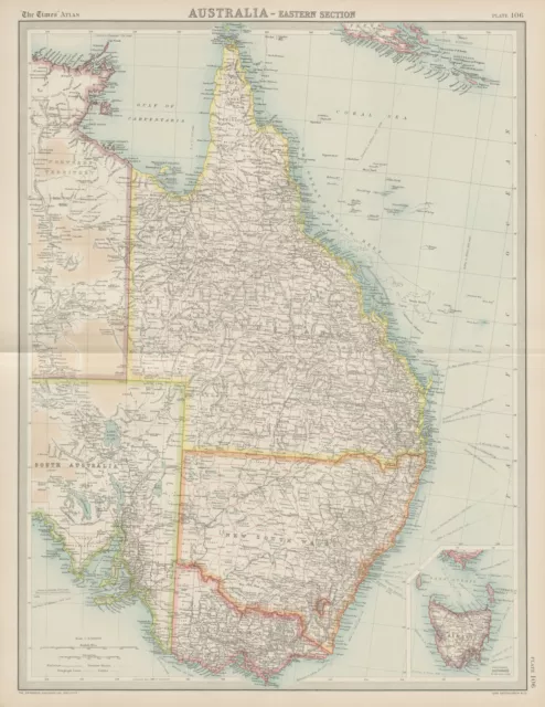 Eastern Australia. Queensland New South Wales Victoria. THE TIMES 1922 old map