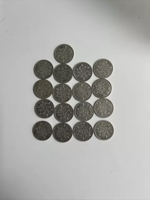 17 X SILVER SIXPENCE COINS. KING GEORGE V. Pre 1947 .500 JOB LOT