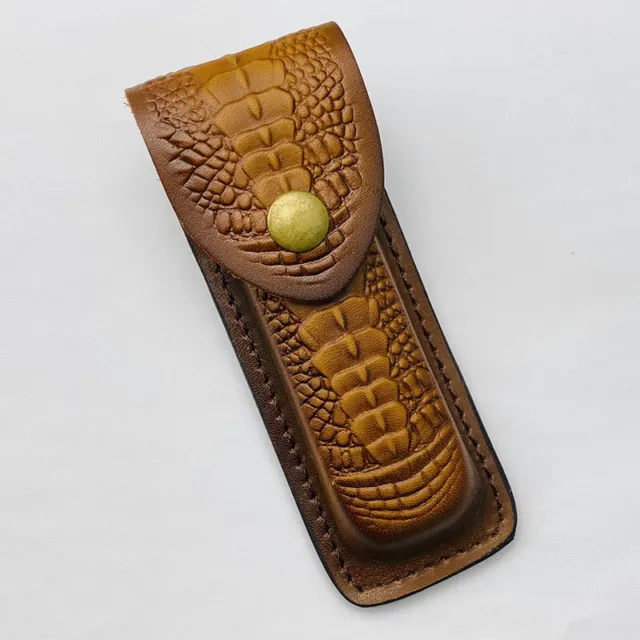 FOLDING POCKET KNIFE SHEATH 5.2"  Genuine Leather Belt Case Case Metal Snap