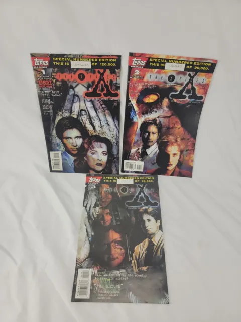 THE X FILES(lot)Topps Comics 1, 2 & 3 SPECIAL NUMBERED EDITION Plus 1 FREE COMIC
