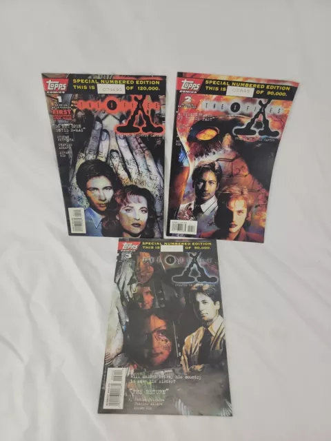 THE X FILES(lot)Topps Comics 1, 2 & 3 SPECIAL NUMBERED EDITION Plus 1 FREE COMIC