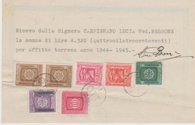 RACCOMANDATA DEL 1944 VOGHERA VIAGGIATA CON 5 MARCHE DA BOLLO DA 50  E 30 CEN 