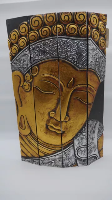 Wandrelief Buddha 4-tlg Tafel Holz Bali Kunst 40x60 cm - NEU 2