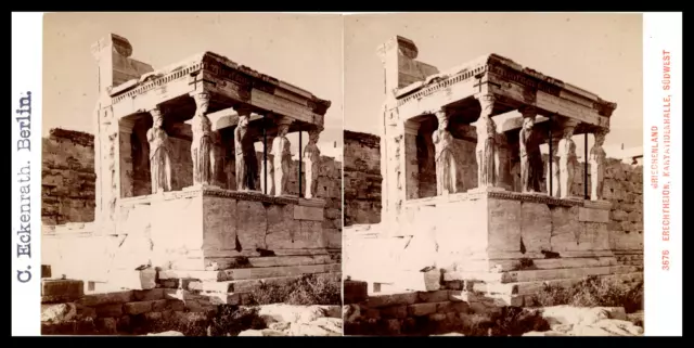 Grèce, Athènes, Erechtheion, Portique des Caryatides, ca.1885, stéréo Tirage vin