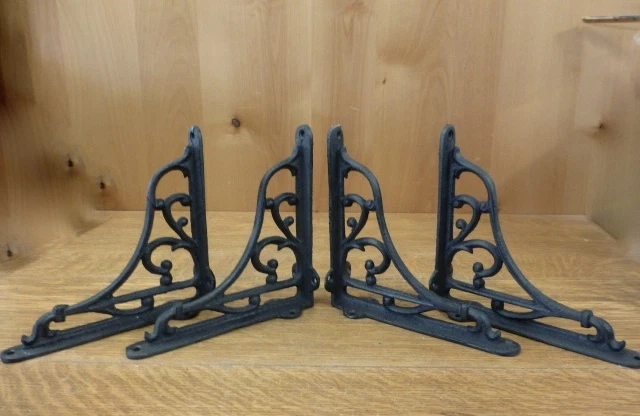 4 MEDIUM ESPRESSO BROWN HEAVY DUTY 7X7" SHELF BRACKETS CAST IRON rustic SCROLL