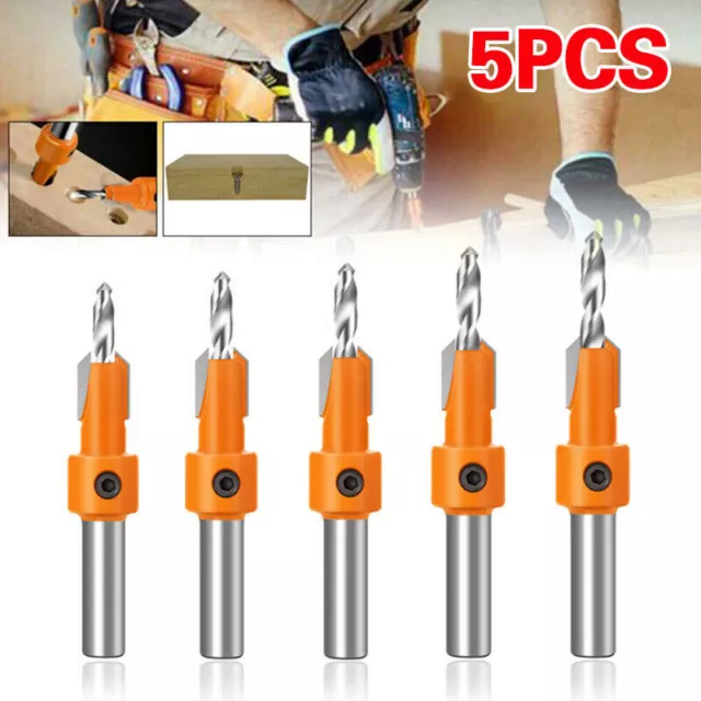 5Pcs Holes Pilot Shank Bit HSS Woodworking Countersink Set Screw Hex Drill UK