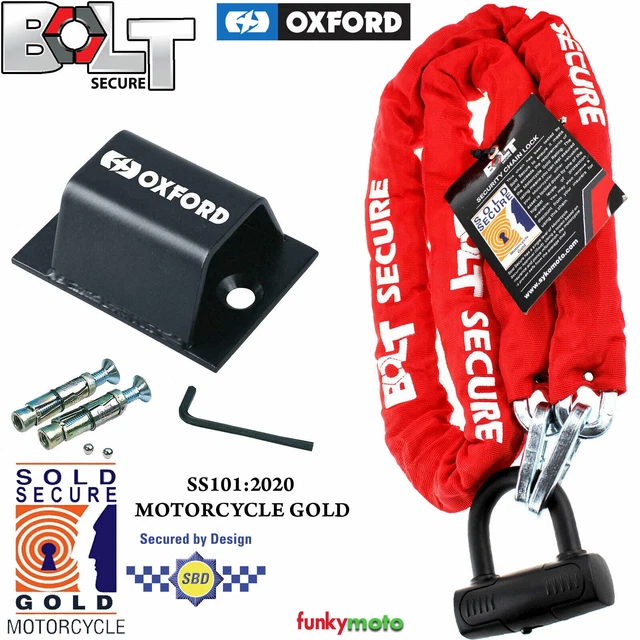 Bullone Moto Blocco Catena 1,8 M + Ancoraggio Terra Oxford Venduto Pacchetto Sicuro