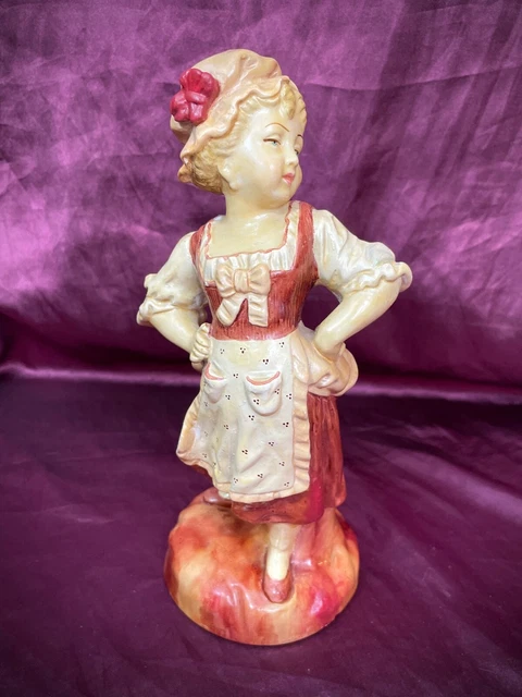 Antique Borghese Italian Chalk Chalkware Girl Figurine Folk Dress Majolica Style