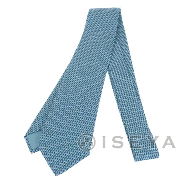 Hermes tie 645728PA 100% silk blue mens suit Used