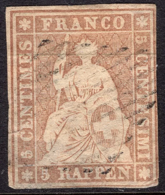 Schweiz, Suisse, Switzerland, Strubel 5rp. 1854, 13IIAym/22B, 200.-!