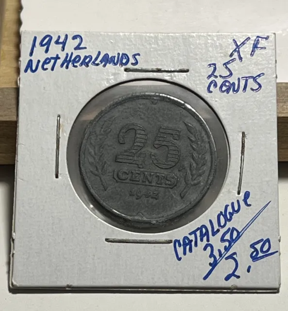 1942 Netherlands 25 Cents XF (INV C)