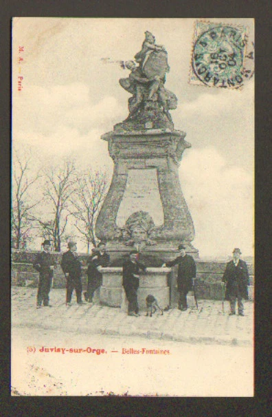 JUVISY (91) BELLES-FONTAINES , FONTAINE MONUMENTALE animée en 1904