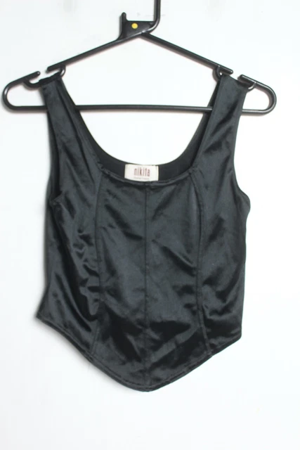 Nikita Womens 00s y2k Satin Boned-Look Vest - Black - Size M/L (26i)