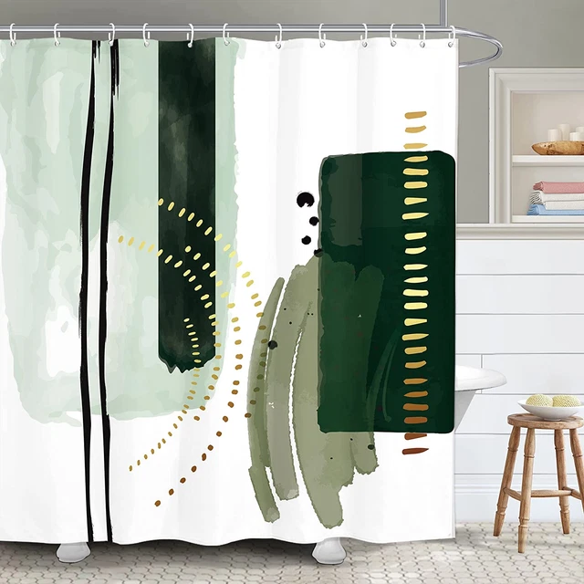 Modern Abstract Mid Century Bathroom Shower Curtain 60W by 71H Inch Emerald Gree