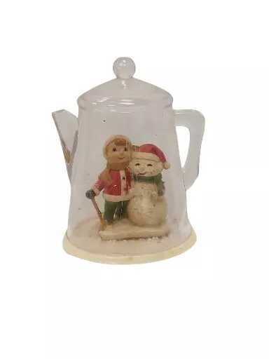 Vintage Christmas Plastic Snow Globe Snowman Boy Girl 3.75t" x 2.75w" No Water