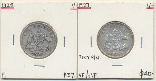 Australia: 1927, 1928 One Shilling KGV silver 1/- (2 Coins)