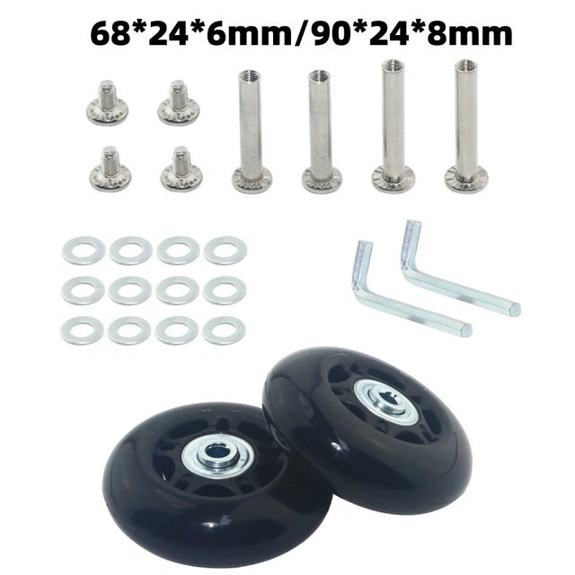 Produktbild von 4 Koffer-Ersatzrollen 40x18 Mm – Leise Gummiräder Mit 6 Mm Kugellager, Inkl. Werkzeug & Schrauben Für Einfache Reparatur