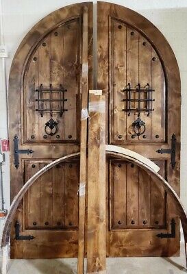 Alder lumber arched door solid wood story book castle winery hardware 2 set trim