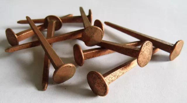 10 Alte Kupfer Nägel Viereckig Konisch 50 mm Rundkopf Copper Nails Kupfernägel