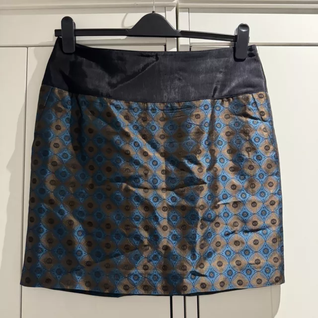 Reiss Retro Mini Skirt Geometric Pattern Size 14 Green Black