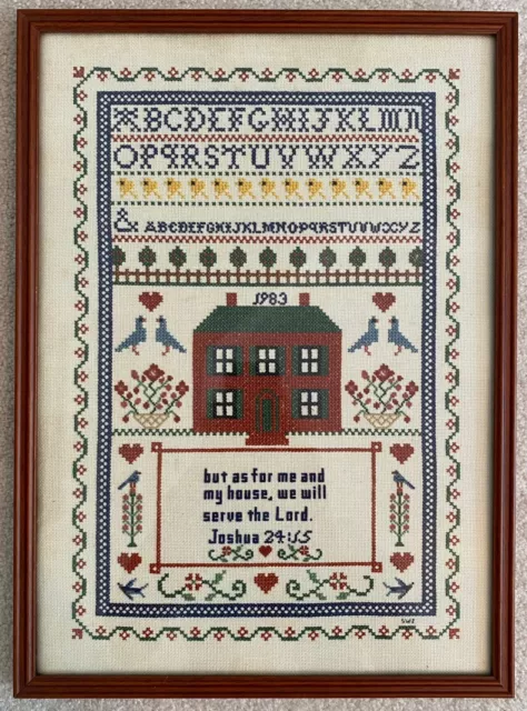 Vintage Cross Stitch Sampler Framed Joshua 24:15