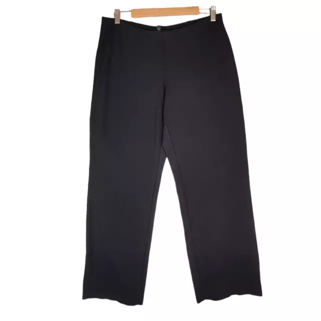 Eileen Fisher Wide Leg Pants Womens Size Medium Black Stretch Ponte Knit Pull-on