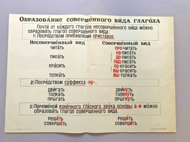 1957 Russian Grammar Learning Poster University Communist Campaign FREE POSTAGE