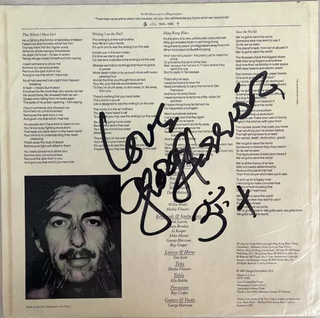 George Harrison Autographed Album Sleeve