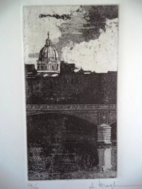Amedeo Brogli quadro acquatinta firmata Roma San Pietro 25x35 esemplare 34/50 #2