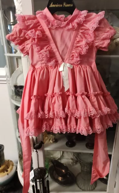 Vintage 2T Betty Oden Girls ALL Pink Pageant Lace Trim Ruffle Frilly Party Dress