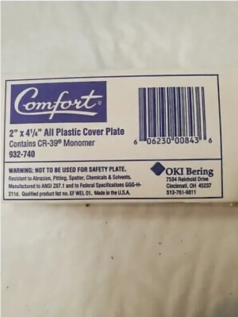 OKI Bering Comfort 2"  x 4 1/4"  plastic cover plate contains CR-39 monomer 98pc