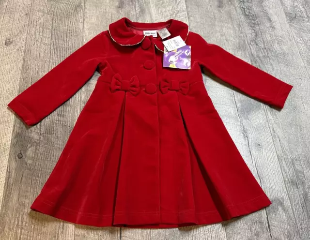 Blueberi Boulevard Velvet Coat Girls 3T Red Button Bows Christmas Holiday NEW