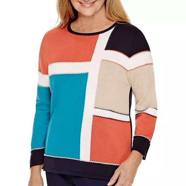 Alfred Dunner 3/4-Sleeve Colorblock Sweater Size S, M, L Msrp $54.00 New