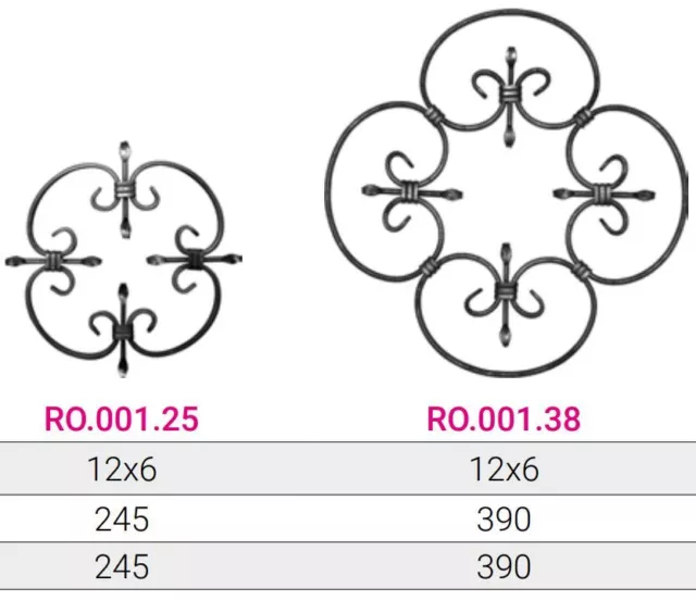 Rosette Schmiedeeisen Stahlrosette Zaunrosette 24x24 cm und 39x39 cm / 12x6mm 2